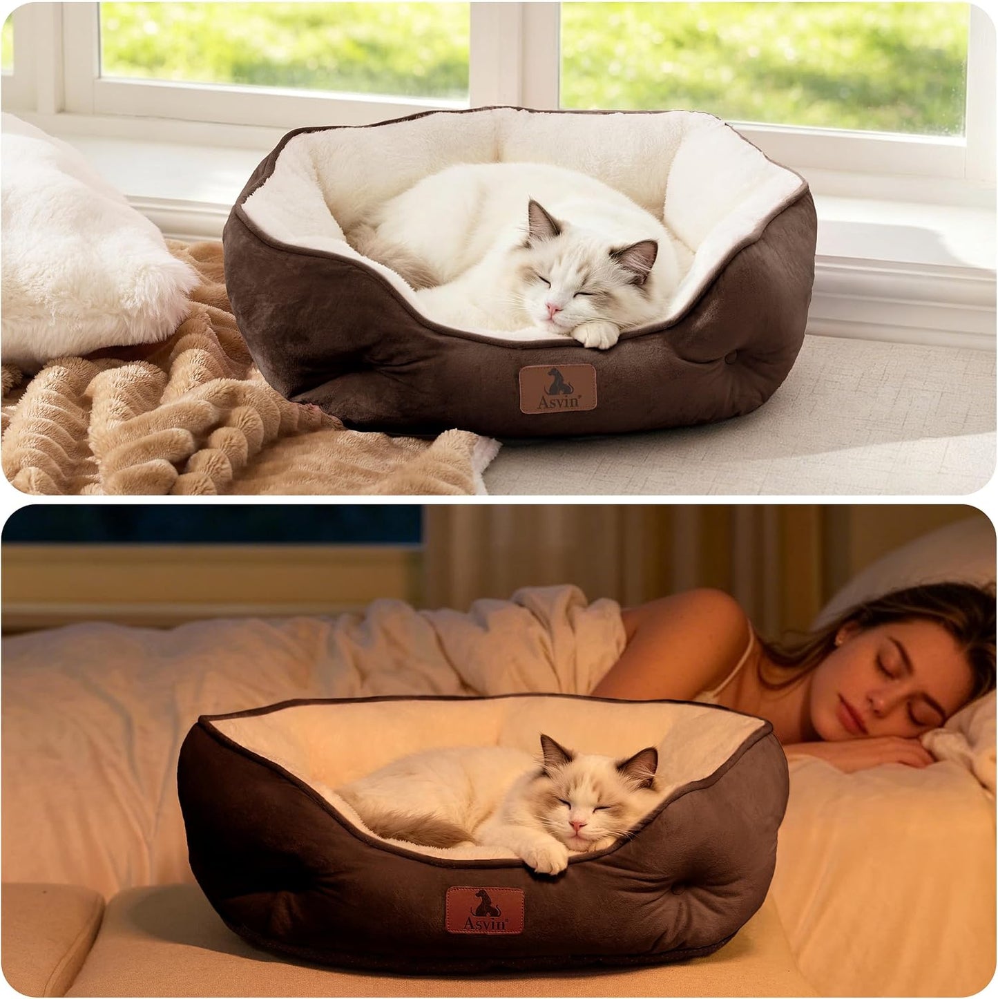 Small Dog Bed for Small Dogs, Cat Beds for Indoor Cats, Pet Bed for Puppy and Kitty, Extra Soft & Machine Washable with Anti-Slip & Water-Resistant Oxford Bottom, Brown, 20 Inches