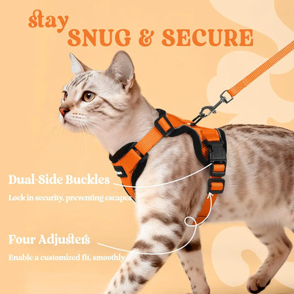 Cat Harness and Leash for Walking, Escape Proof Soft Adjustable Vest Harnesses for Cats, Easy Control Breathable Reflective Strips Jacket, Orange