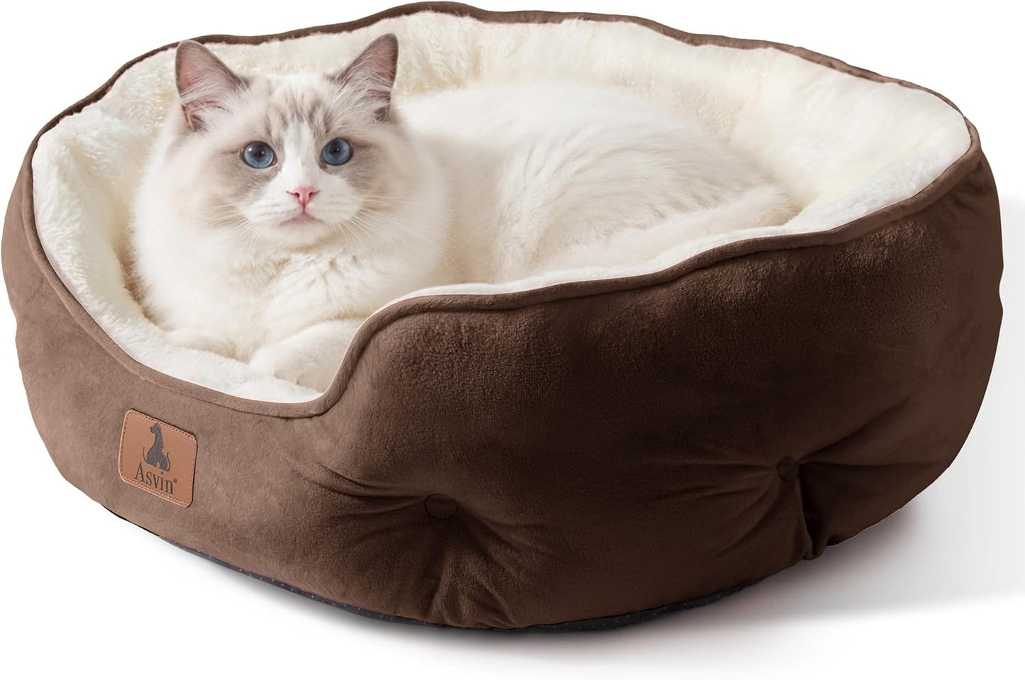 Small Dog Bed for Small Dogs, Cat Beds for Indoor Cats, Pet Bed for Puppy and Kitty, Extra Soft & Machine Washable with Anti-Slip & Water-Resistant Oxford Bottom, Brown, 20 Inches