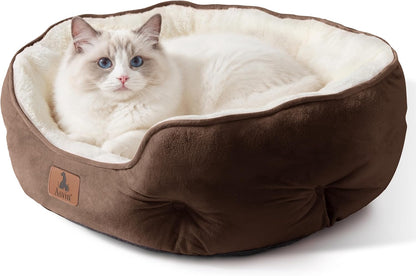 Small Dog Bed for Small Dogs, Cat Beds for Indoor Cats, Pet Bed for Puppy and Kitty, Extra Soft & Machine Washable with Anti-Slip & Water-Resistant Oxford Bottom, Brown, 20 Inches