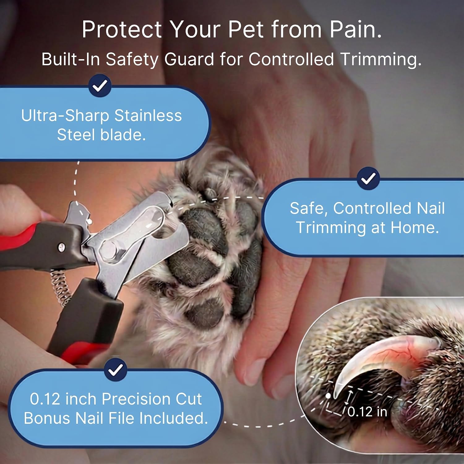 Professional Dog Nail Clippers for Large Dogs and Medium Dogs - with Safety Guard & Ergonomic Easy Grip, Dog Nail Trimmer for Large Dog, Safe Cat Nail Clippers - for Precise Grooming