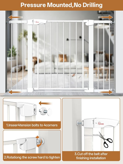 Baby Gate for Indoor Stairs & Doorways: Wide Expandable 27.9-46.8" Metal Safety Gate - Toddler Pets 30" Tall Dog Gate with Easy Install Pressure Mount Dual Lock & 2-Way Swing, White.