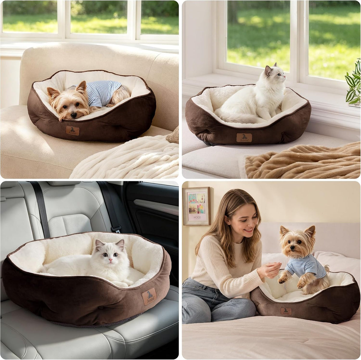Small Dog Bed for Small Dogs, Cat Beds for Indoor Cats, Pet Bed for Puppy and Kitty, Extra Soft & Machine Washable with Anti-Slip & Water-Resistant Oxford Bottom, Brown, 20 Inches