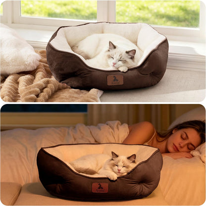 Small Dog Bed for Small Dogs, Cat Beds for Indoor Cats, Pet Bed for Puppy and Kitty, Extra Soft & Machine Washable with Anti-Slip & Water-Resistant Oxford Bottom, Brown, 20 Inches