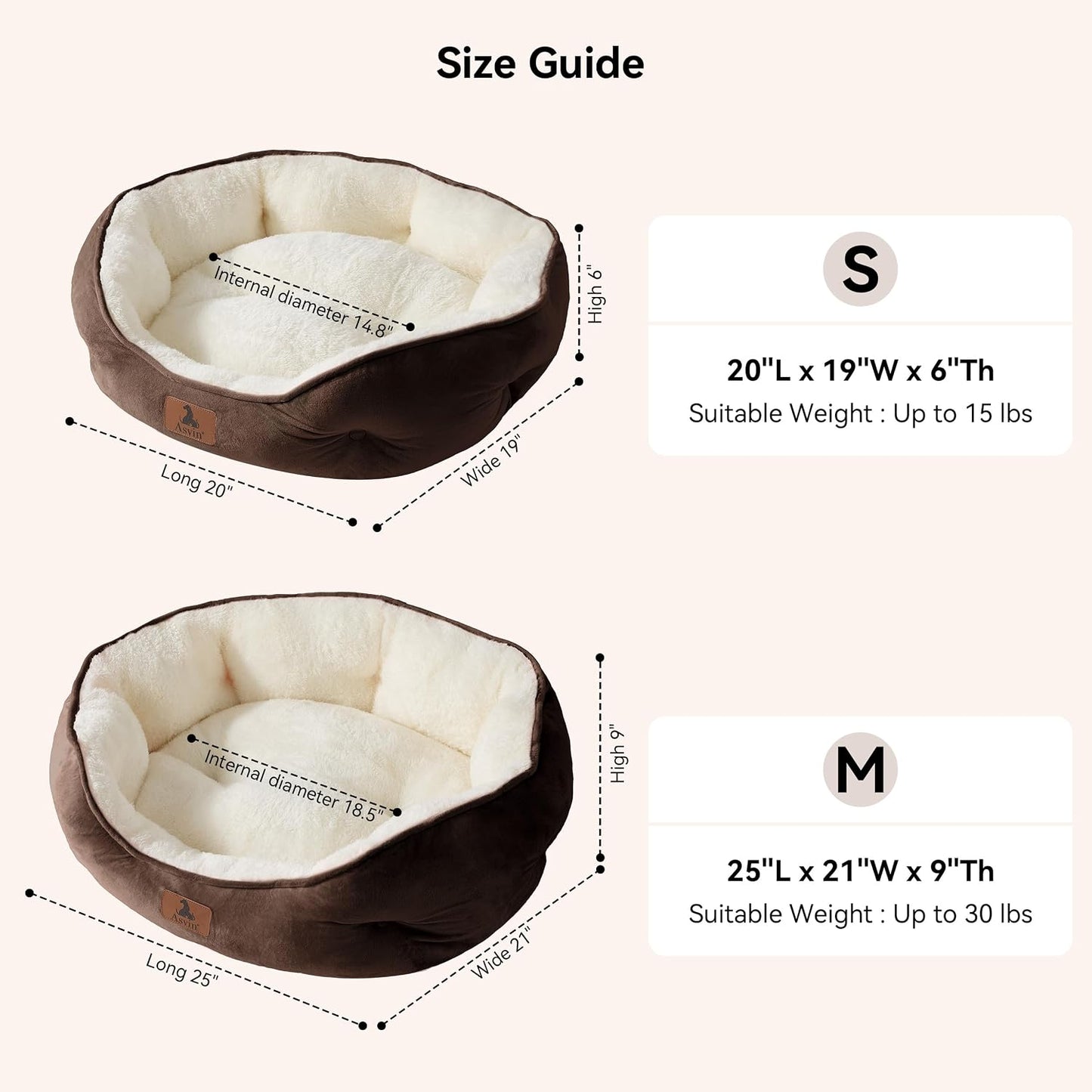 Small Dog Bed for Small Dogs, Cat Beds for Indoor Cats, Pet Bed for Puppy and Kitty, Extra Soft & Machine Washable with Anti-Slip & Water-Resistant Oxford Bottom, Brown, 20 Inches