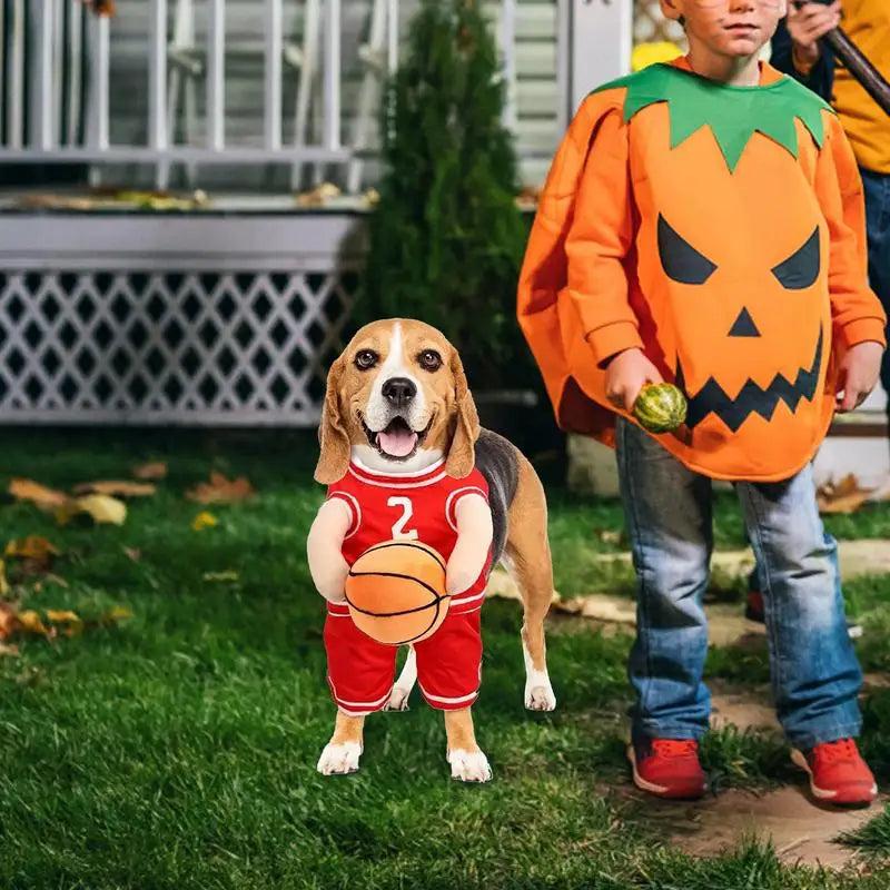 Adorable Basketball Player Pet Costume - Dog Outfit with Basketball for Halloween & Sports Cosplay!