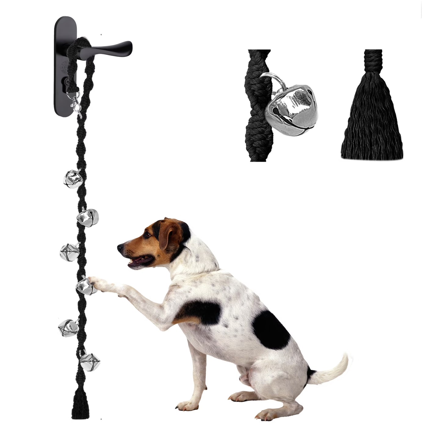 Dog Doorbells for Potty Training, Handmade Hanging Dog Bell for Door Knob for Puppies to Ring to Go Outside, Macrame Dog Doorbell Gift. Black