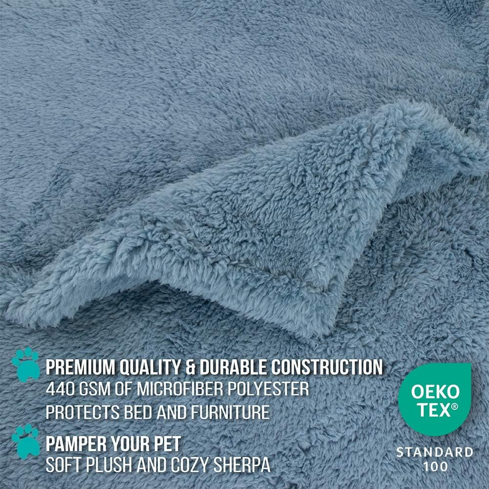 Fluffy Waterproof Dog Blanket for Couch and Bed, Reversible Sherpa Pet Throw, Pee Proof Furniture Protector Sofa Cover, Washable Cat Blanket for Small Medium Dogs and Cats (Dusty Blue, 29X40)