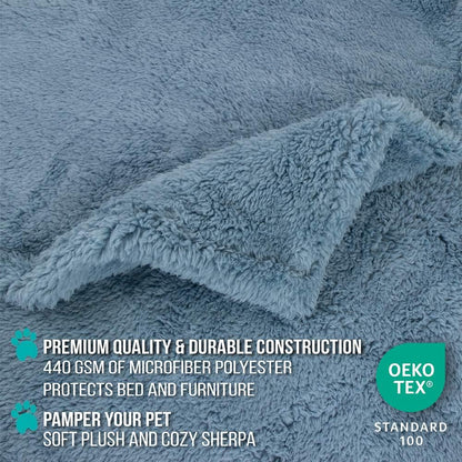 Fluffy Waterproof Dog Blanket for Couch and Bed, Reversible Sherpa Pet Throw, Pee Proof Furniture Protector Sofa Cover, Washable Cat Blanket for Small Medium Dogs and Cats (Dusty Blue, 29X40)