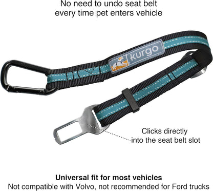 Direct to Seatbelt Tether - Easy-Use Dog Car Harness Clip - Adjustable Ride Strap - Universal Fit for Most Vehicles - All Steel Hardware - Backseat Restraint - Coastal Blue