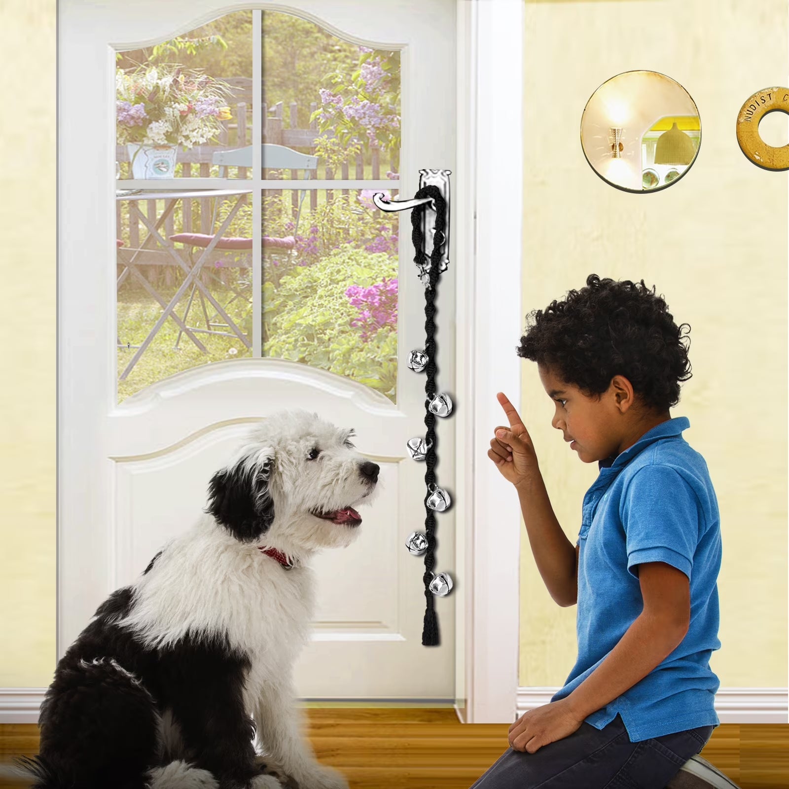 Dog Doorbells for Potty Training, Handmade Hanging Dog Bell for Door Knob for Puppies to Ring to Go Outside, Macrame Dog Doorbell Gift. Black