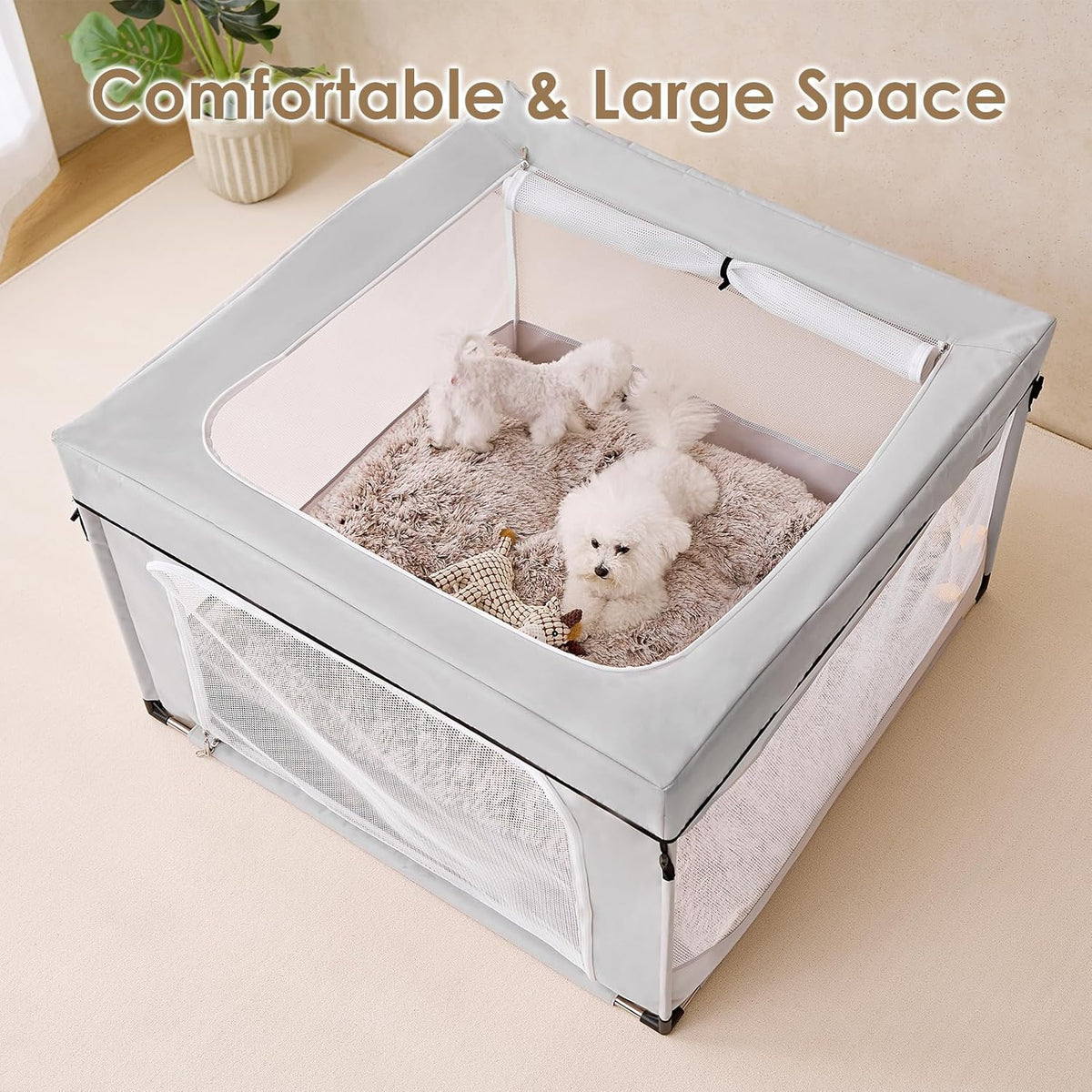 42X42X26 Dog Playpen with Top Cover for Dogs & Cats, Sliver Grey