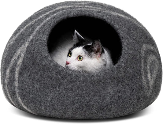 Cat Cave – Premium Felt Cat Bed for Indoor Cats, Handmade Merino Wool (Dark Gray, Medium)