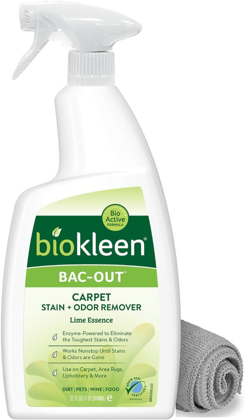 Bac-Out Stain Remover for Clothes & Carpet - 32 Ounce - Natural, Enzymatic, Destroys Stains & Odors Safely, for Pet Stains, Laundry, Diapers, Wine, Carpets, Eco-Friendly, Plant-Based