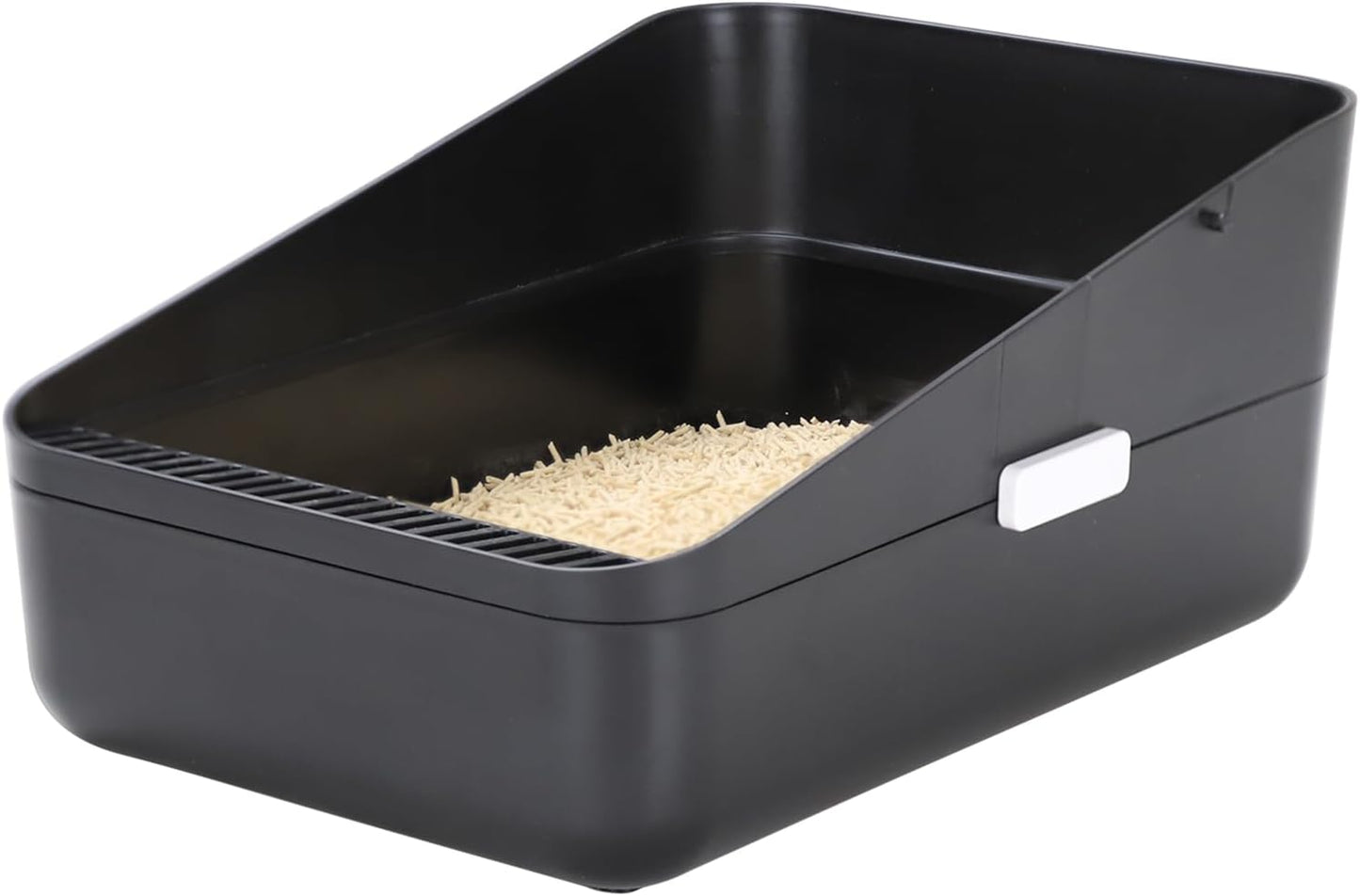 Premium Black Open-Top Cat Litter Box – High Sides, Sifting Design, Leak-Proof & Odor-Reducing, Easy-Clean Removable Liner for Cats up to 8 lbs