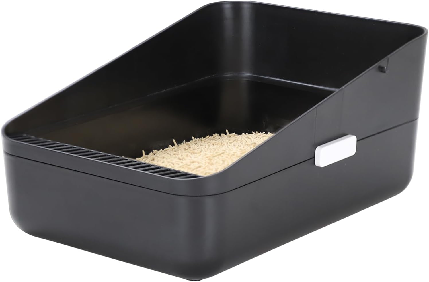 Premium Black Open-Top Cat Litter Box – High Sides, Sifting Design, Leak-Proof & Odor-Reducing, Easy-Clean Removable Liner for Cats up to 8 lbs
