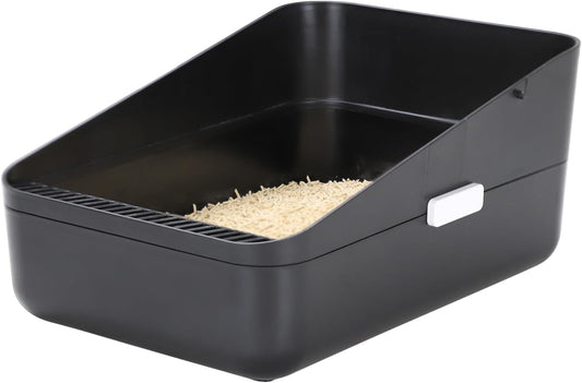 Premium Black Open-Top Cat Litter Box – High Sides, Sifting Design, Leak-Proof & Odor-Reducing, Easy-Clean Removable Liner for Cats up to 8 lbs