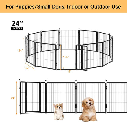 Dog Playpen Indoors/Outdoor, 24 Inch 12 Panels Dog Play Pen for Small Dogs, Rustproof Metal Pet Fence for RV Camping/Yard/Garden
