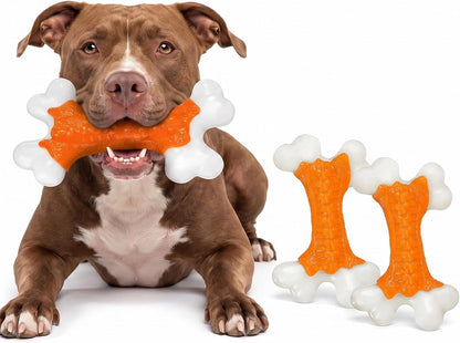 2-Pack Indestructible Dog Toys for Aggressive Chewers: Peanut Butter Flavored Hard Nylon Bone Chew Toys, Tough Dog Chew Toys, Dog Toys to Keep Them Busy for Medium Large Dogs, Orange