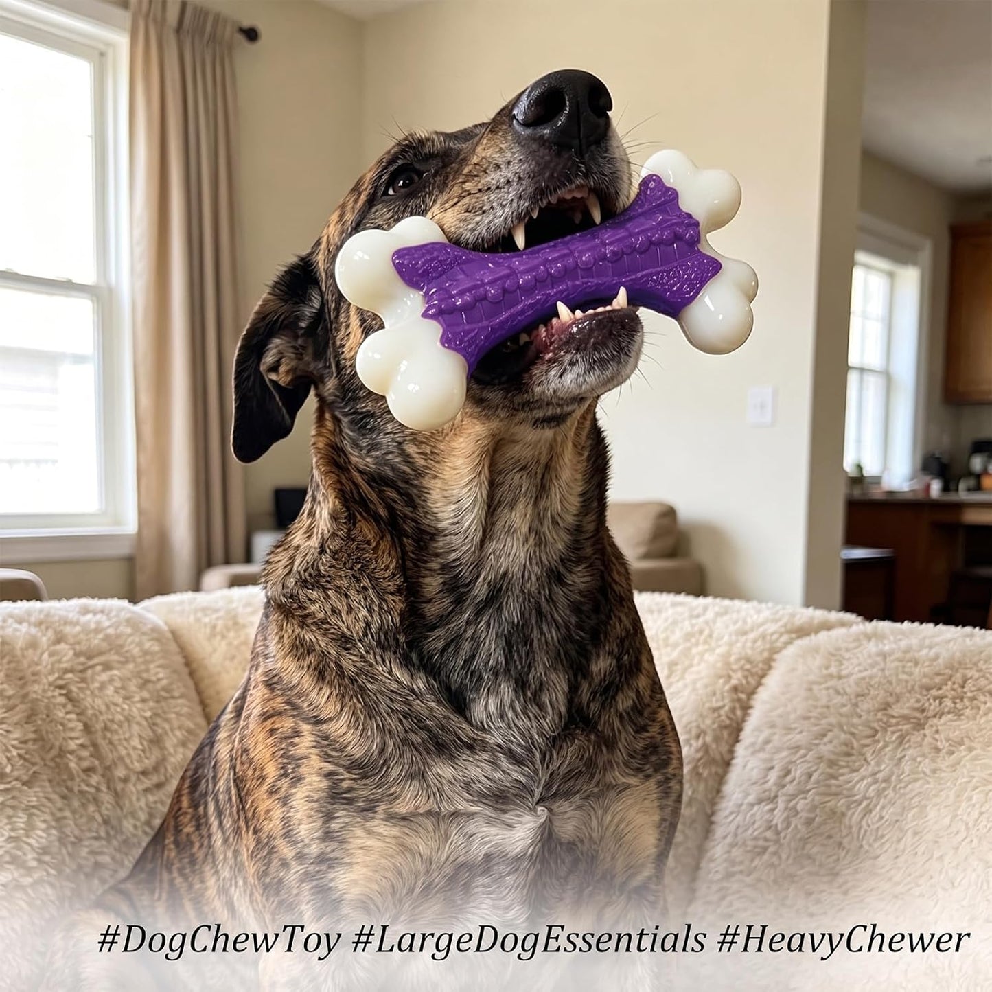 2-Pack Indestructible Dog Toys for Aggressive Chewers: Bacon Flavored Hard Nylon Bone Chew Toys, Tough Dog Chew Toys for Large Dogs, Dog Toys to Keep Them Busy for Medium Large Breed, Purple