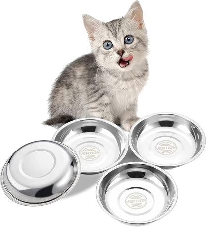 Small Shallow Cat Food Bowls, Outer Dia. 6.5 in Whisker Fatigue Cat Bowl, Stainless Steel Cat Food Dish for Indoor Cats, Set of 4 Replacement Cat Bowls for Raised Station(15.2 Fl.Oz)