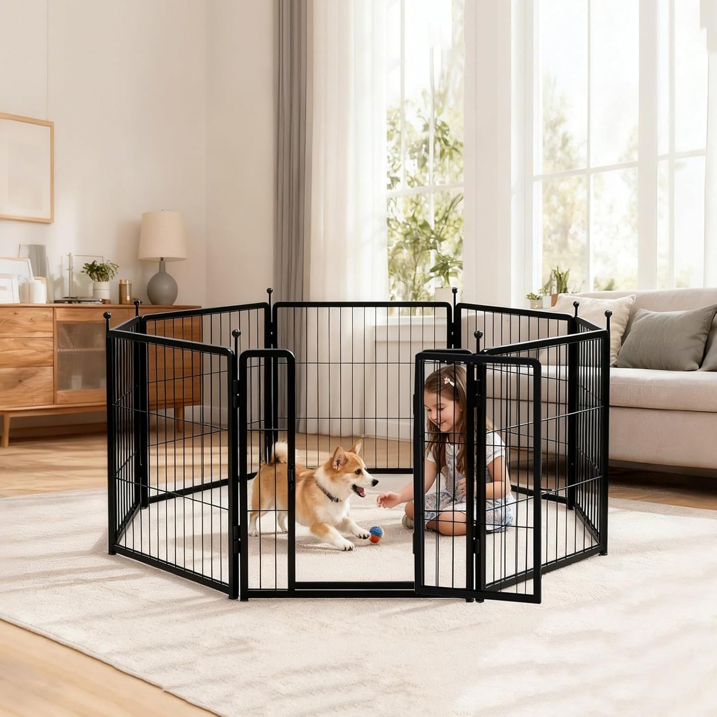 Dog Playpen Indoors/Outdoor, 24 Inch 12 Panels Dog Play Pen for Small Dogs, Rustproof Metal Pet Fence for RV Camping/Yard/Garden