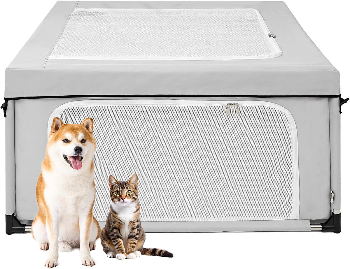 42X42X26 Dog Playpen with Top Cover for Dogs & Cats, Sliver Grey