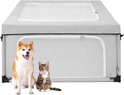 42X42X26 Dog Playpen with Top Cover for Dogs & Cats, Sliver Grey