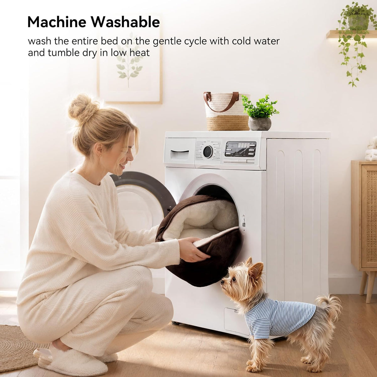 Small Dog Bed for Small Dogs, Cat Beds for Indoor Cats, Pet Bed for Puppy and Kitty, Extra Soft & Machine Washable with Anti-Slip & Water-Resistant Oxford Bottom, Brown, 20 Inches