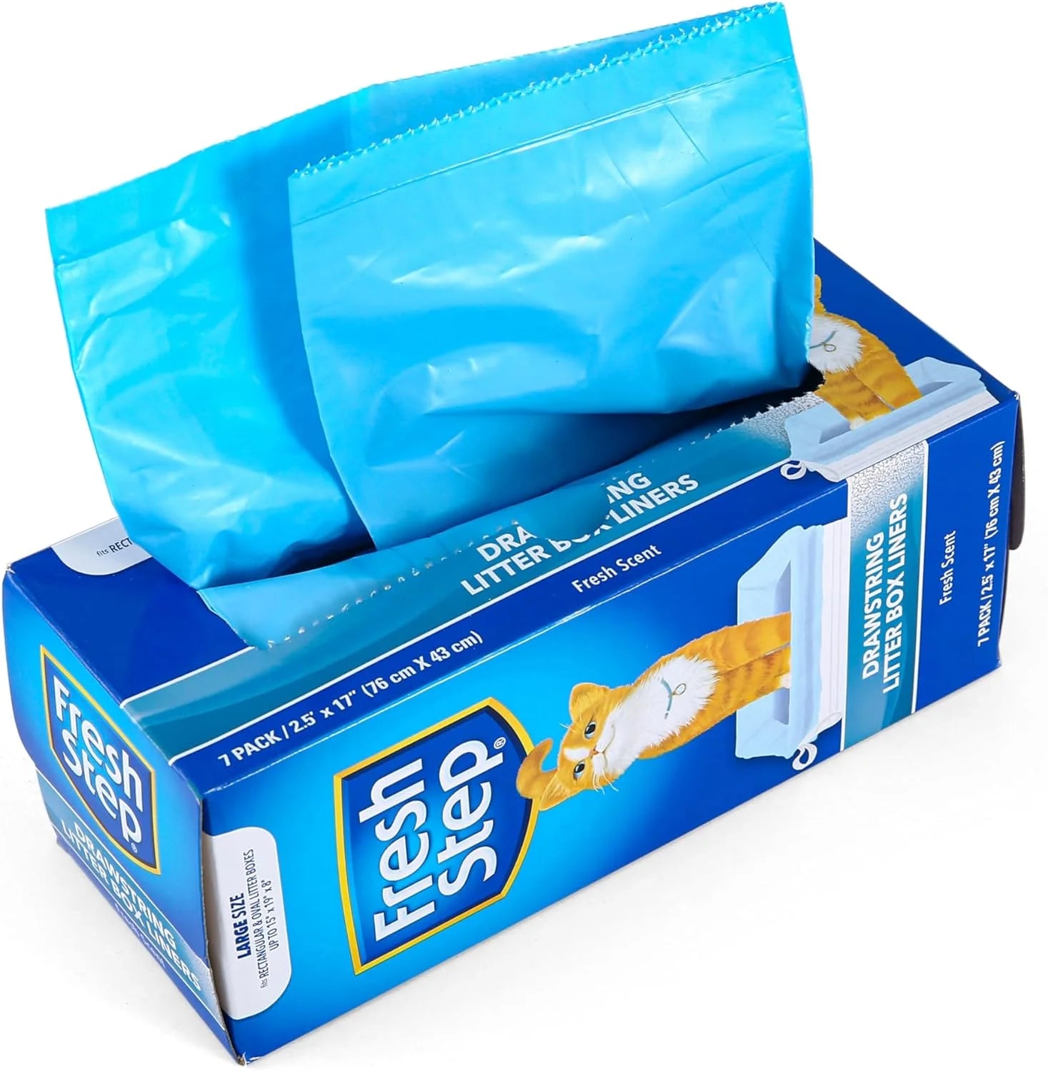 Drawstring Litter Box Liners, Fresh Scent, Large Size, 30" X 17" - 7 Count