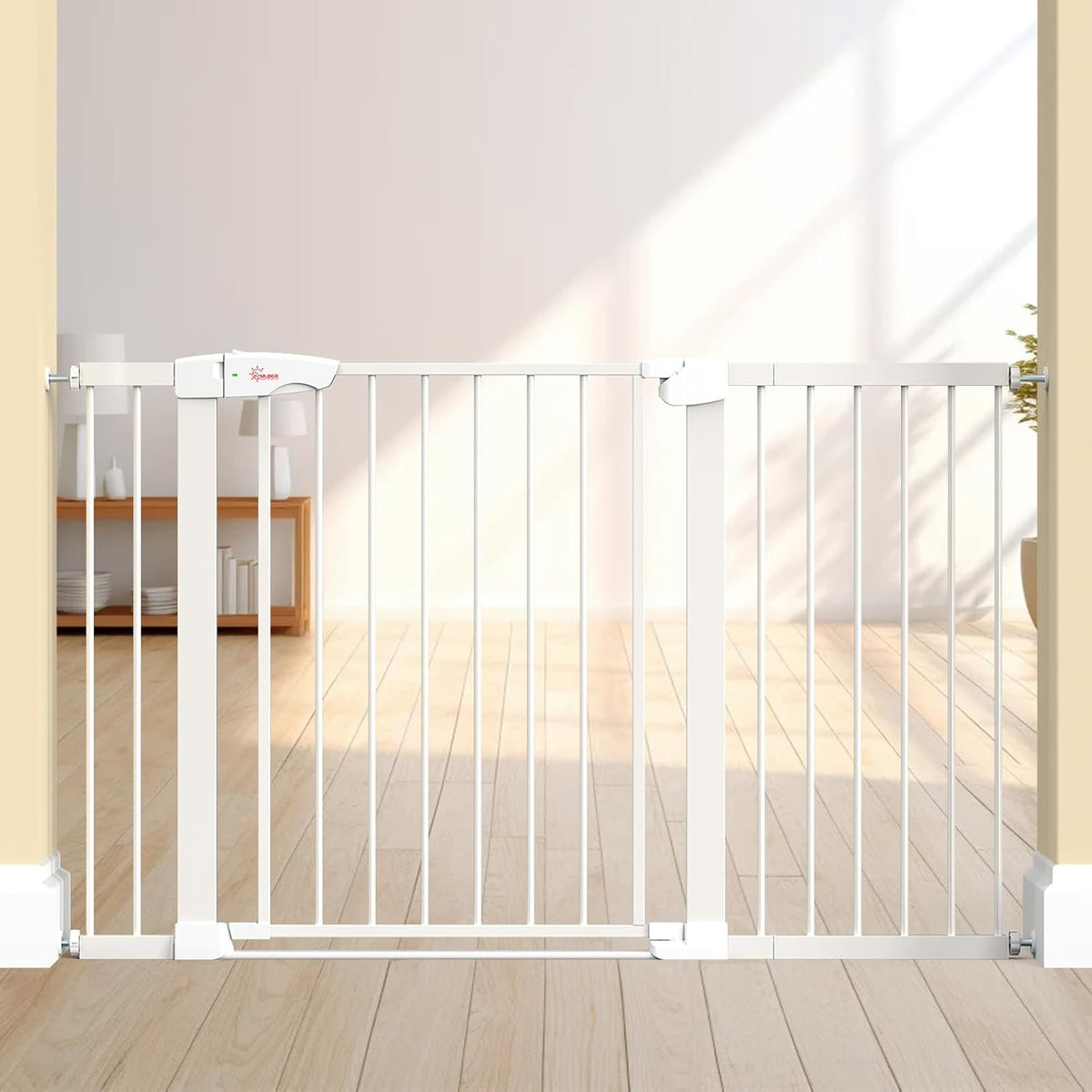 Baby Gate for Indoor Stairs & Doorways: Wide Expandable 27.9-46.8" Metal Safety Gate - Toddler Pets 30" Tall Dog Gate with Easy Install Pressure Mount Dual Lock & 2-Way Swing, White.