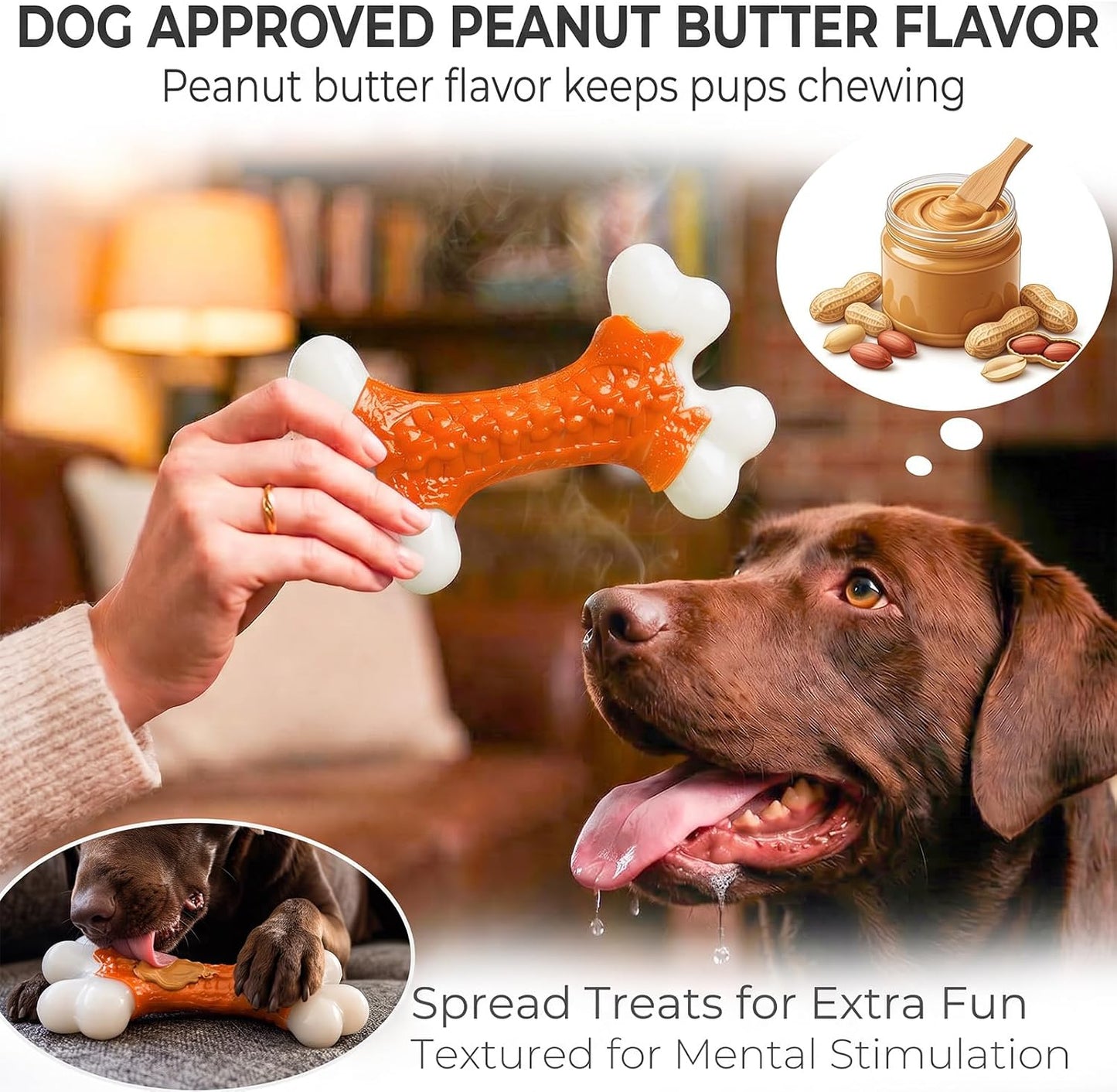 2-Pack Indestructible Dog Toys for Aggressive Chewers: Peanut Butter Flavored Hard Nylon Bone Chew Toys, Tough Dog Chew Toys, Dog Toys to Keep Them Busy for Medium Large Dogs, Orange