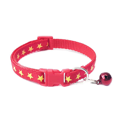 Reflective Pentagram Cat Collar with Bell - Adjustable Polyester Buckle for Dogs and Cats, Perfect for Safety and Style