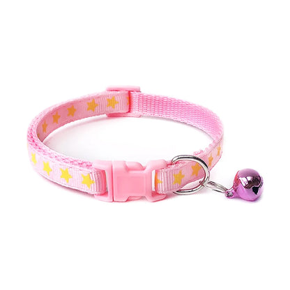 Reflective Pentagram Cat Collar with Bell - Adjustable Polyester Buckle for Dogs and Cats, Perfect for Safety and Style