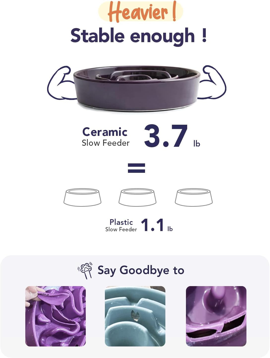 Slow Feeder Dog Bowls Ceramic, 3 Cups Slow Feeding Dog Bowl Medium Large Breed, Pet Bowl for Fast Eaters, Puzzle Pet Dishes, Maze Purple