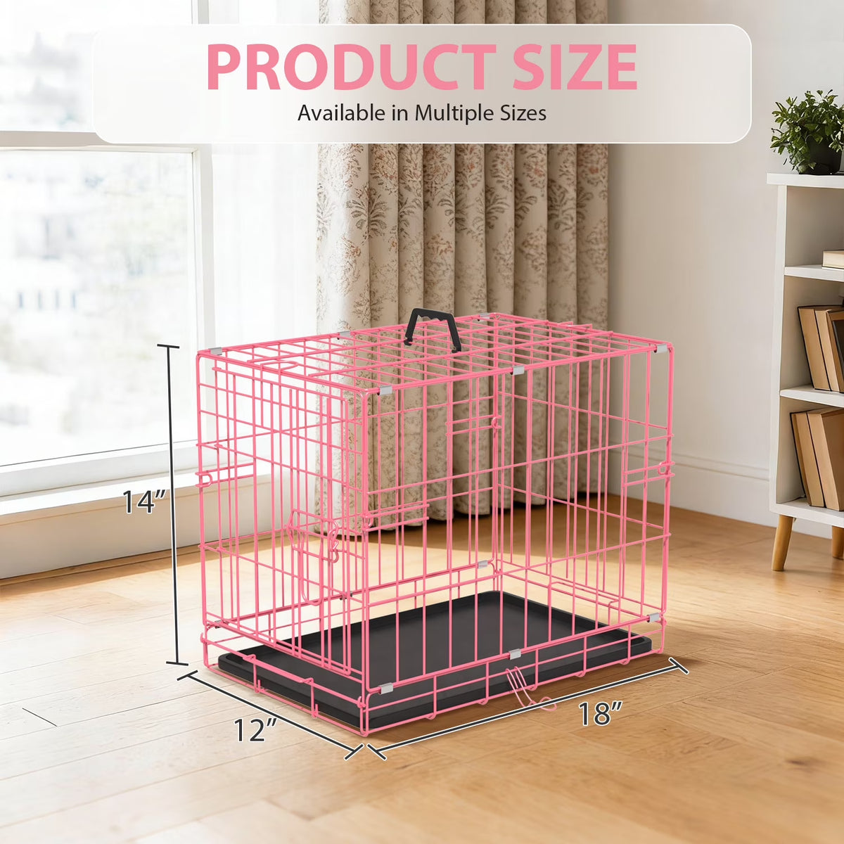 18 Inch Small Dog Crate, Metal Wire Folding Dog Kennel Cage with Leak-Proof Pan, Portable Puppy Crate Cage for Small Dogs, Pink