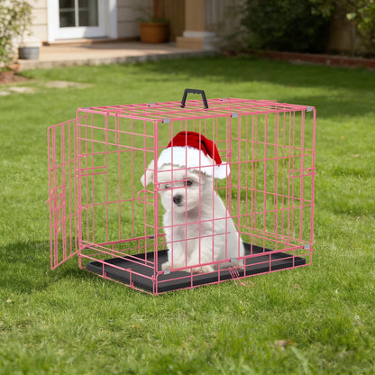 18 Inch Small Dog Crate, Metal Wire Folding Dog Kennel Cage with Leak-Proof Pan, Portable Puppy Crate Cage for Small Dogs, Pink