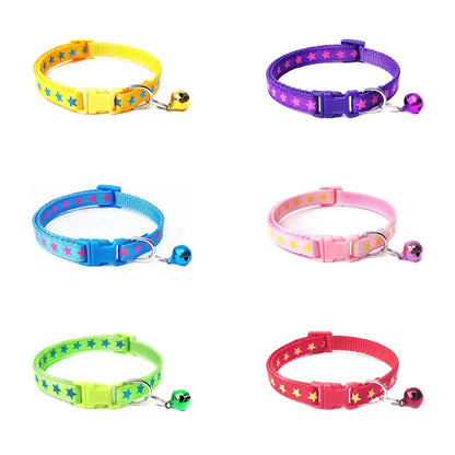 Reflective Pentagram Cat Collar with Bell - Adjustable Polyester Buckle for Dogs and Cats, Perfect for Safety and Style