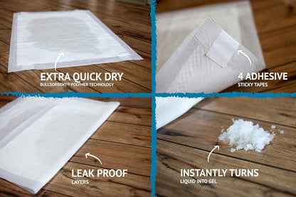 Bulldogology Puppy Pee Pads XL with Adhesive Sticky Tape - Extra Large Dog Training Wee Pads (24X35) 6 Layers with Extra Quick Dry Bullsorbent Polymer Tech (360-Count, White)