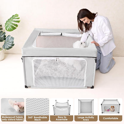 42X42X26 Dog Playpen with Top Cover for Dogs & Cats, Sliver Grey