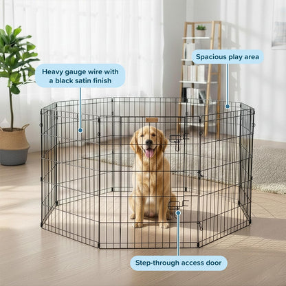 Dog Playpen - Foldable Metal Exercise Puppy Play Pen with 8 24X30In Panels - Indoor/Outdoor Pen with Door for Dogs, Cats or Small Animals by