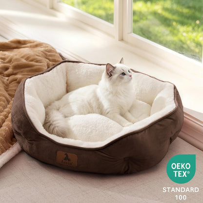 Small Dog Bed for Small Dogs, Cat Beds for Indoor Cats, Pet Bed for Puppy and Kitty, Extra Soft & Machine Washable with Anti-Slip & Water-Resistant Oxford Bottom, Brown, 20 Inches
