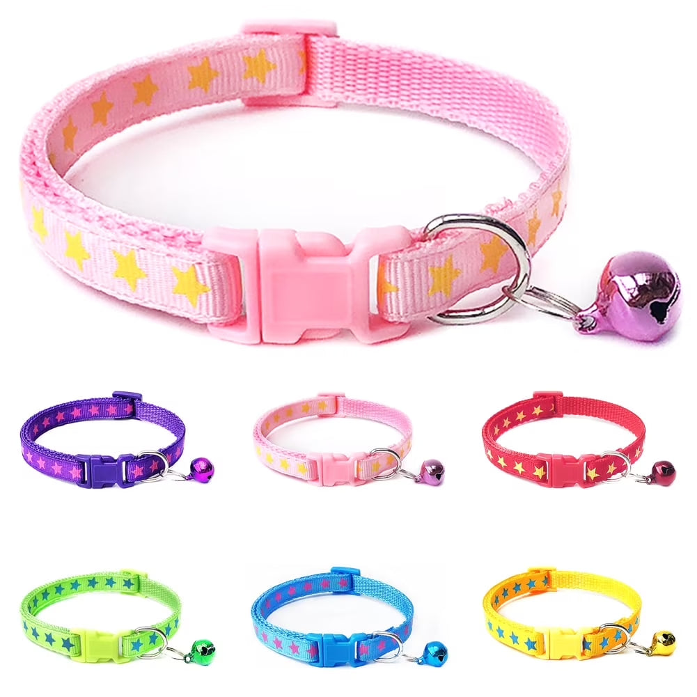 Reflective Pentagram Cat Collar with Bell - Adjustable Polyester Buckle for Dogs and Cats, Perfect for Safety and Style