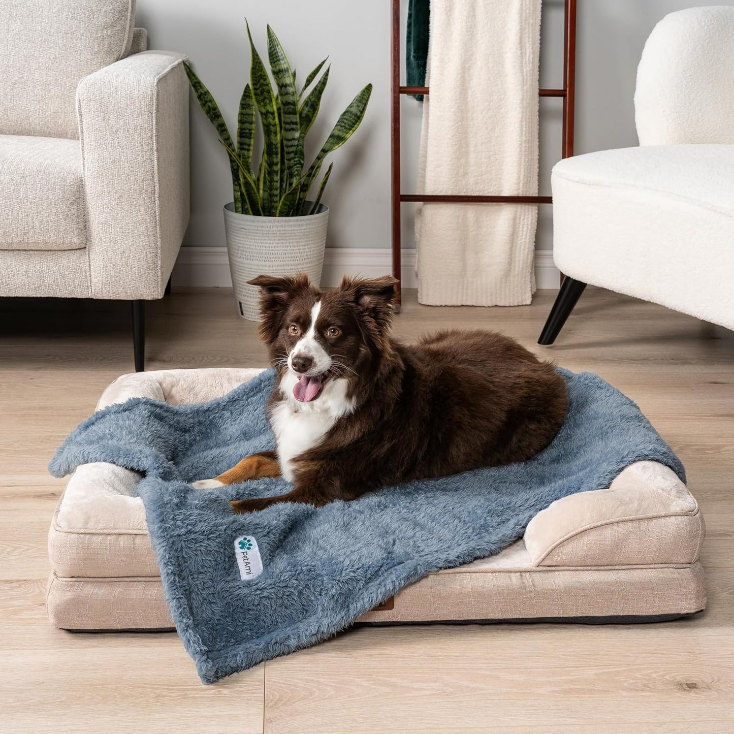 Fluffy Waterproof Dog Blanket for Couch and Bed, Reversible Sherpa Pet Throw, Pee Proof Furniture Protector Sofa Cover, Washable Cat Blanket for Small Medium Dogs and Cats (Dusty Blue, 29X40)