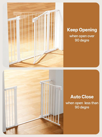 Baby Gate for Indoor Stairs & Doorways: Wide Expandable 27.9-46.8" Metal Safety Gate - Toddler Pets 30" Tall Dog Gate with Easy Install Pressure Mount Dual Lock & 2-Way Swing, White.