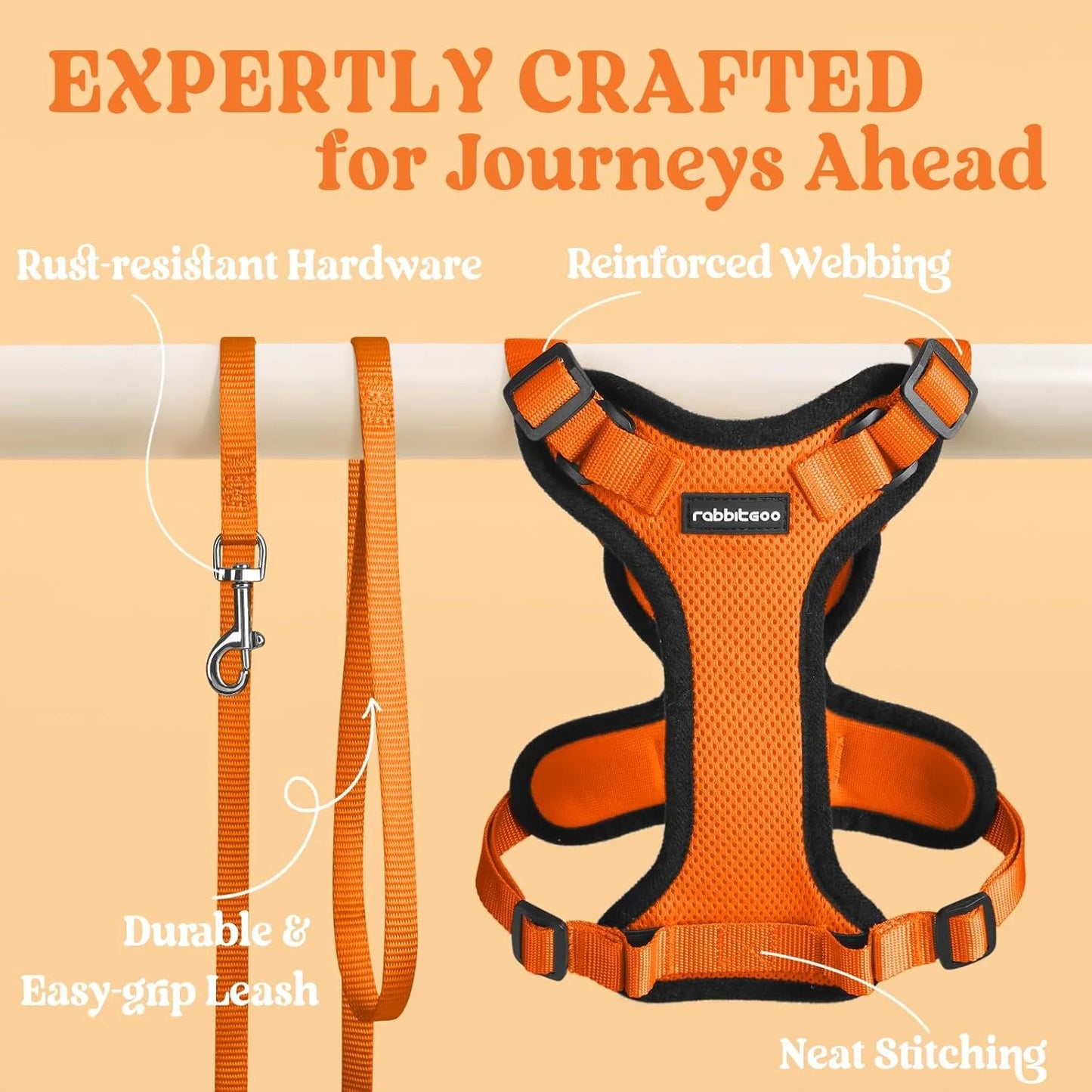 Cat Harness and Leash for Walking, Escape Proof Soft Adjustable Vest Harnesses for Cats, Easy Control Breathable Reflective Strips Jacket, Orange