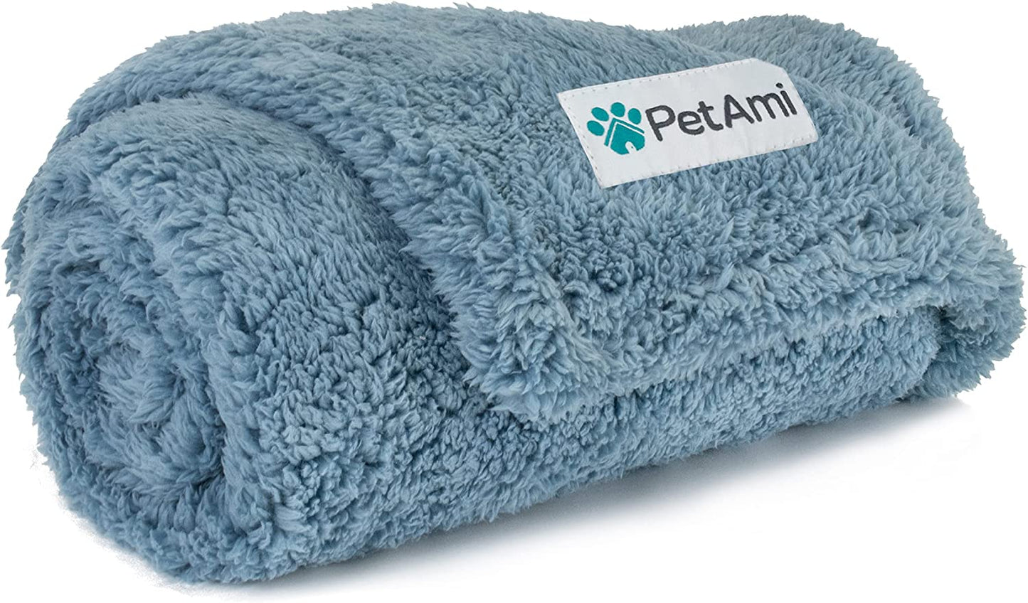 Fluffy Waterproof Dog Blanket for Couch and Bed, Reversible Sherpa Pet Throw, Pee Proof Furniture Protector Sofa Cover, Washable Cat Blanket for Small Medium Dogs and Cats (Dusty Blue, 29X40)