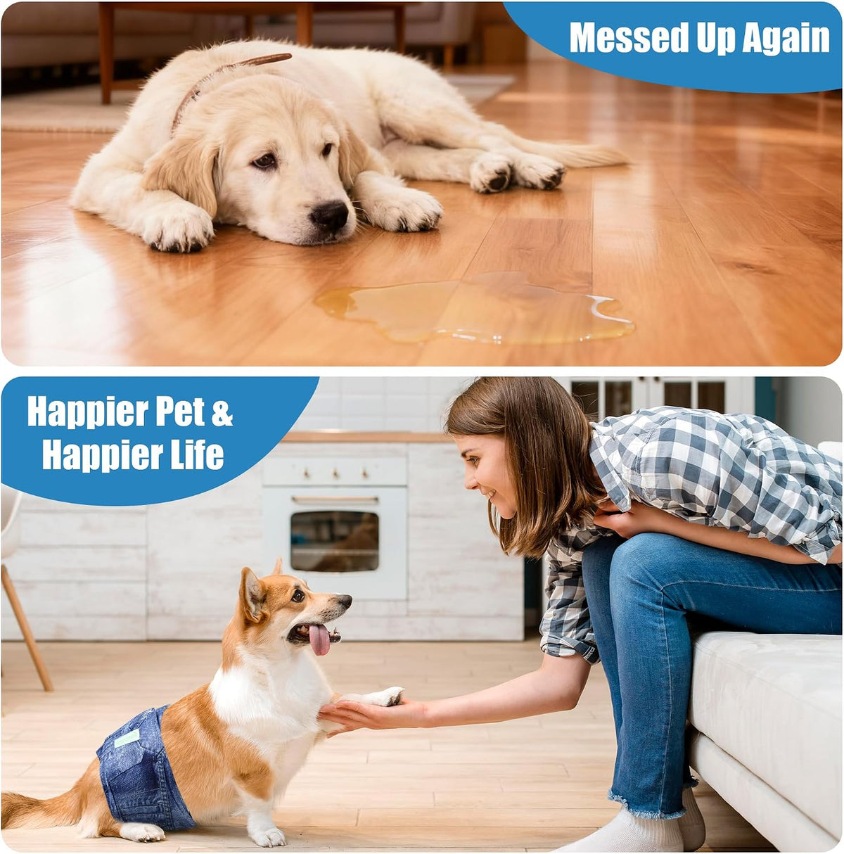 Jeans Washable Male Dog Diapers (Pack of 3) - Washable Male Dog Belly Wrap (Medium)