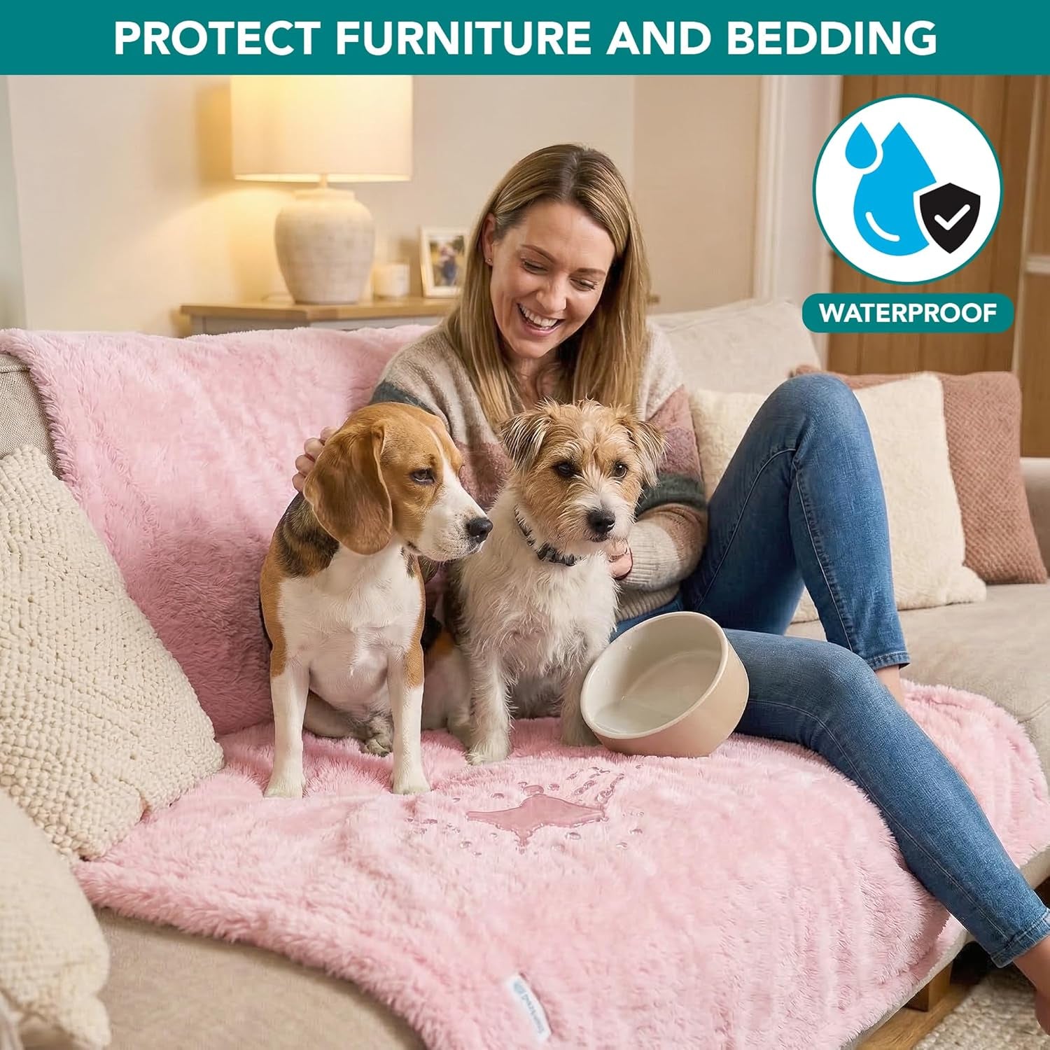 Fluffy Waterproof Dog Blanket for Couch and Bed, Reversible Sherpa Pet Throw, Pee Proof Furniture Protector Sofa Cover, Washable Cat Blanket for Small Medium Dogs and Cats (Pink Blush, 24X32)