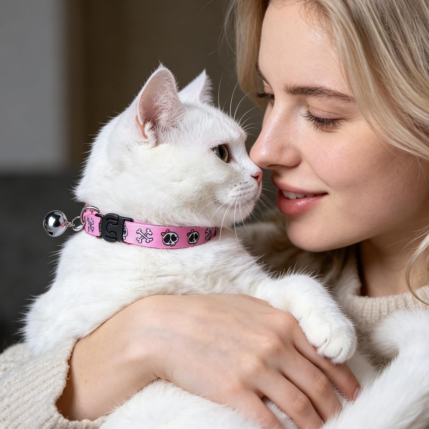 Cat Collar Breakaway with Bells, Kitten Collar Outfit Adjustable for Girl Boy Small Pet Puppy Bunny, Cute Costume Accessory with Safety Release Buckle (Skull)